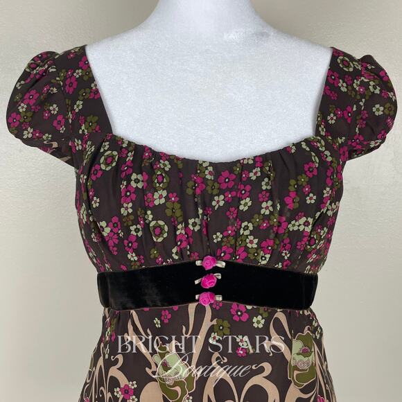 Rare Vintage Silk Floral Top ASO Rory Gilmore Girls Brown Pink Blouse - Picture 7 of 10